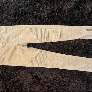 Biker Panel Skinny Jeans in Light Khaki